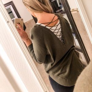 Express crossback sweater (olive green, x-sm…